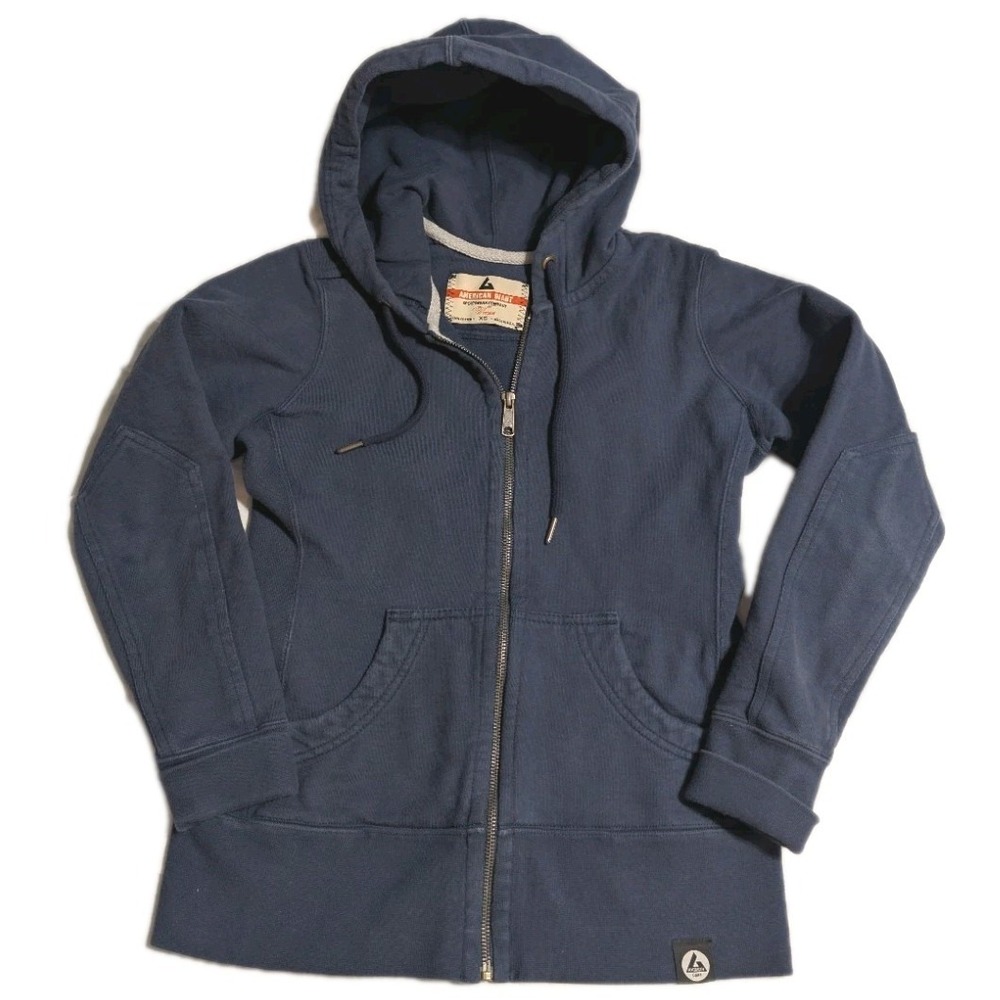 American‎ Giant Classic Full Zip Hoodie Womens XS Blue USA Made Cotton Heavy